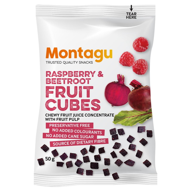 Montagu 10 Raspberry & Beetroot Fruit Cubes Snack, 10 Pack,