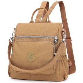 TianHengYi Casual Small Backpack Purse for Women Girls, Waterproof Lightweight Nylon Travel Daily Daypack Shoulder Bag, Khaki