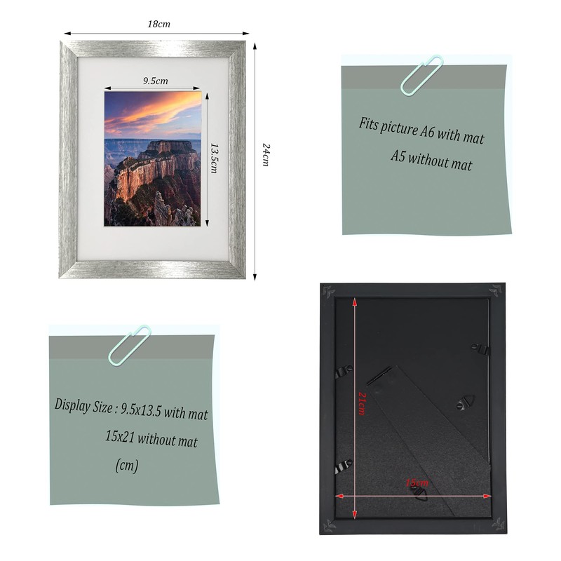 A5 Photo Frame Gallery Picture frame with A6 mat,Freestanding and