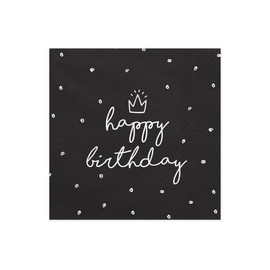 partydeco.pl serviettes, Happy Birthday, 33 x 33 cm, 1 pack of 20, Black