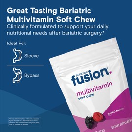 Bariatric Fusion Bariatric Multivitamin Soft Chew | Mixed Berry Fruit Flavor Chewy | Sugar Free Chewable Multivitamin Post Bariatric Surgery | Gastric Bypass and Sleeve | 60 Count | 1 Month Supply