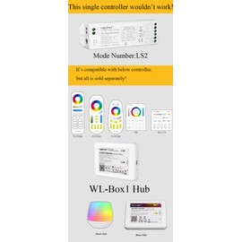 LGIDTECH LS2 Miboxer LED Strip Light Controller, 2.4GHz Wireless 5 in 1 Controller, Compatible with Plain RGB, RGBW, WW+CW, RGB+CCT LED Light Strips