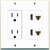RiteAV [ 2 GANG ] 15 Amp Power Duplex Outlet 2 HDMI 2 CAT6 Ethernet Coupler Wall Plate
