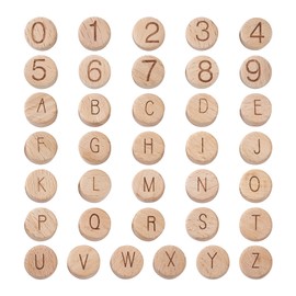 PandaHall 72pcs Flat Round Wooden Letter and Number Beads Beech Wood Spacer Loose Beads for Macrame Crafts DIY Bracelet Necklace Jewelry Making Hole:2~3mm