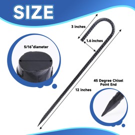Homwin Rebar Stakes 12 inches 34-Pack Ground Stakes Heavy Duty J Hook Tent Stakes for Outdoor Decorations and Inflatables, Metal Yard Stakes for Fencing and Gardening, Gazebo and Swing Set Anchors