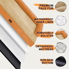 Large Dog Bed Orthopedic Washable, Orthopedic Dog Beds for Large Dogs, Washable Cover Removable Bolster and Non-Slip Bottom Large Orthopedic Orange Dog Beds, XXLarge Extra Large Dogs