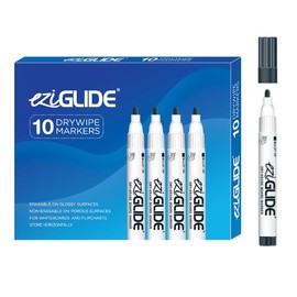 Eziglide White Board Pens Colour Black, 10 Pack White board Markers Erasable, Great Dry Wipe Pens for whiteboard pens work in Classrooms, Boardrooms with Quick Dry Erase Marker properties