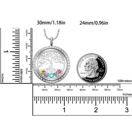 AZNECK Family Tree of Life Floating Charm Locket Necklace for Women with Birthstones Living Memory Pendant DIY Stainless Steel Jewelry Mothers Gifts, Metal
