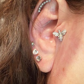 Melighting Helix Earrings 16G Helix Piercing Clear CZ Helix Jewellery Curved Star Upper Ear Helix 316L Stainless Steel Cartilage Earring for Women Girls