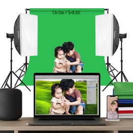 Green Screen 1.5×2m/5x6.5ft, Green Photo Backdrop, Portable Green Backdrop for Photography, Thicken Greenscreen, Cloth Background for Photo Studio, Live Streaming, Zoom Meeting, with 4 Wall Hook