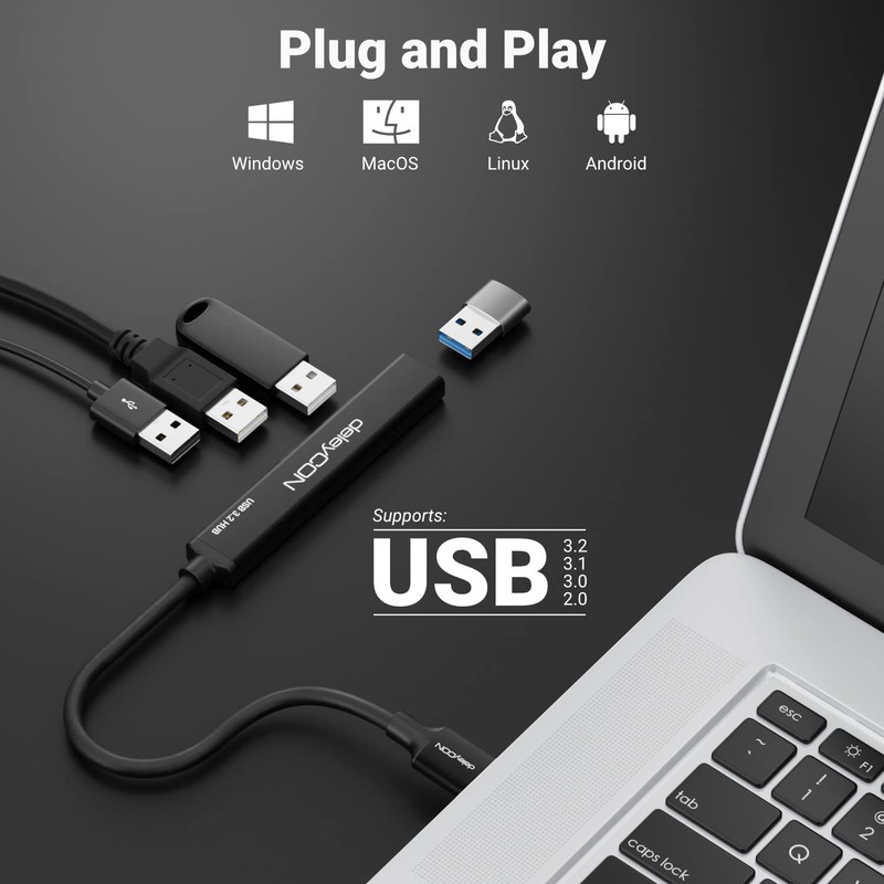 deleyCON USB A HUB 4 Port Splitter - (1x USB