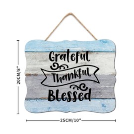 BRUYU5SE Grateful Thankful Blessed Wood Signs Door Sign Retro Christian Saying Wall Decor Farmhouse Rustic Wooden For Home Bathroom Indoor Kitchen Garden 8x10in