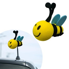 Gasedin Bee Car Antenna Toppers, Automotive Roof Lovely Face Bumble Bee Antenna Balls Stickers Decor, EVA Funny Cute Honey Bee Antenna Hat for Vehicles, Universal Car Accessories (Blue, Blink)