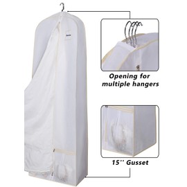 SLEEPING LAMB 72" Bridal Wedding Gown Dress Garment Bag 15" Gusseted Garment Cover Shoe Pockets Travel Garment Storage Bag for Prom, Evening Gowns, White