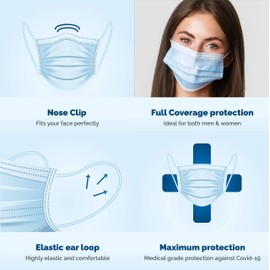 100 x Medical Disposable Masks - EN14683 Type IIR with 99% BFE - Surgical Face Mask with 3-Layer Filter Cloth - 100% Made in EU - CE Certified