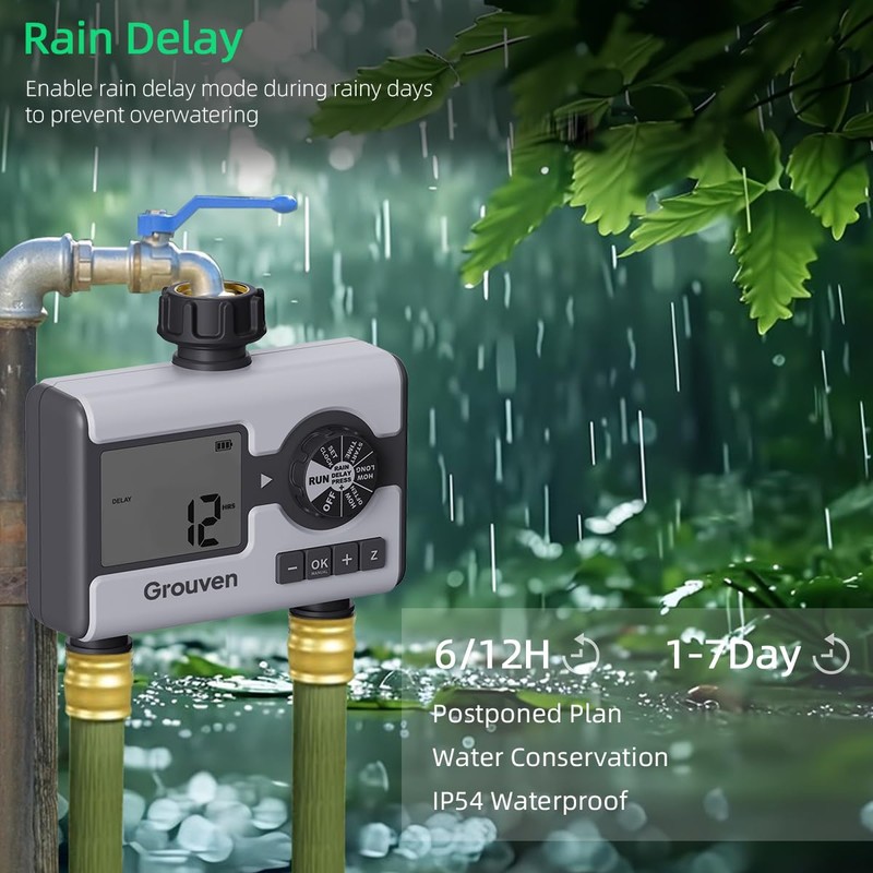 Grouven Water Timer for Garden Sprinkler Hose Timer with Rain
