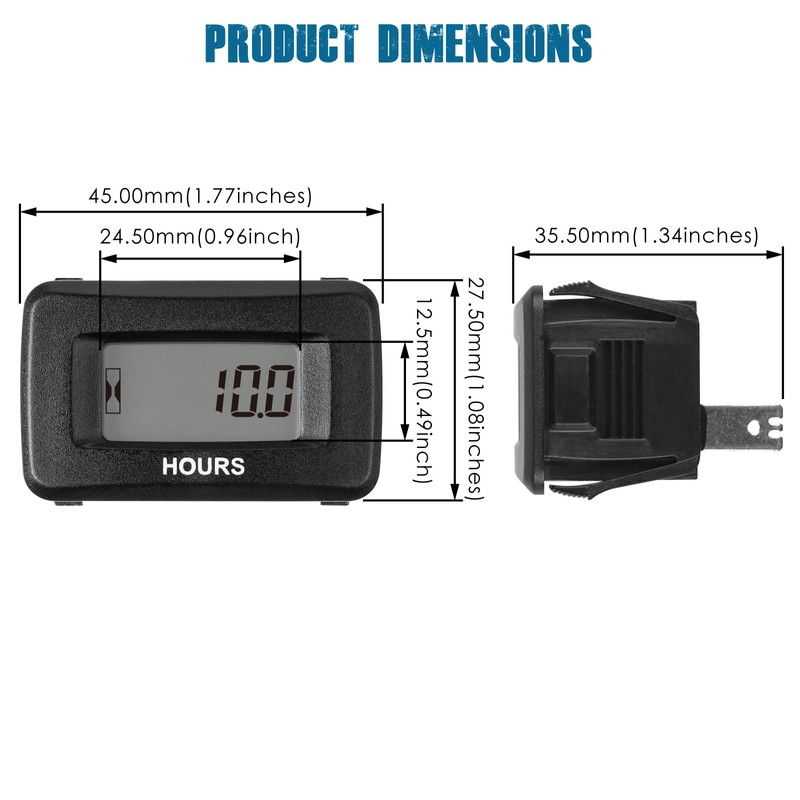 Runleader Digital Inductive Hour Meter, Waterproof Design for Lawn Mower