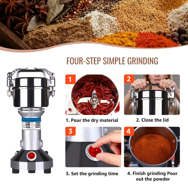 750g Electric Grain Mill Grinder, Stainless Steel High Speed Dry