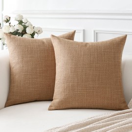 Artscope Set of 2 Cushion Covers, Plain Throw Cushion Cover, Linen Cushion Covers, Modern Decorative Cushion Cover Set, Cushion Case for Sofa, Bedroom, Home Decor, 40 x 40 cm, Light Brown