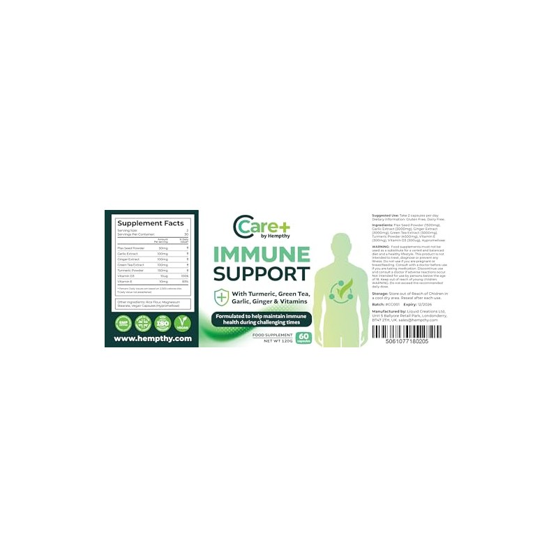 Immune Support Capsules: High Strength Turmeric, Green Tea, Garlic, Ginger