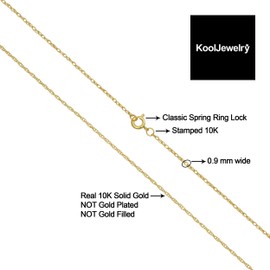 Kooljewelry 10k Yellow Gold Rope Chain Pendant Necklace (0.9 mm, 14 inch)