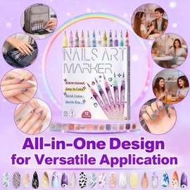 2026 New 12 Color Nails Nail Art Markers,Color Nail Art Pen Set,0.5mm Tip