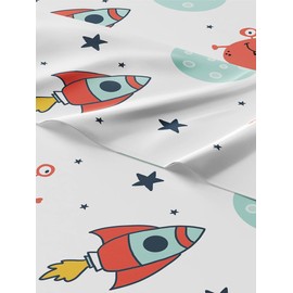 Kids Space Twin 3 Piece Sheet Set - Boys, Girls, Teens, Toddler - Easy Fit, Deep Pockets - Breathable, Hotel Quality Bedding Sheets - Machine Washable - Wrinkle Free - Cute, Cozy & Soft - CGK Linens
