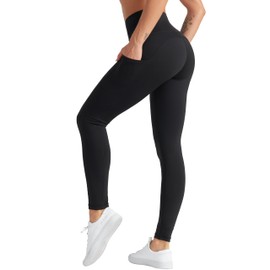 THE GYM PEOPLE Women's High Waist Yoga Pants Soft Tummy Control Athletic Workout Leggings with Deep Pockets Black