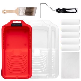 Mister Rui 4 inch foam paint roller set, high-density foam covers, paint roller frame, paint tray and paint tray inserts, 2 inch angled paint brush, paint protection film for painting and renovation