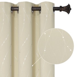 BUHUA Beige Blackout Curtains 84 Length, Living Room Curtains 2 Panel Sets, Silver Kitchen Curtains with Wave Line and Dots, Thermal Insulated Blackout Window Curtain for Bedroom, 42W×84L