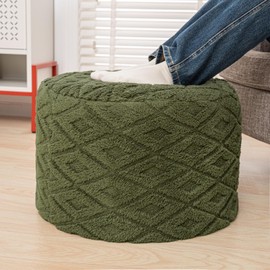 AbunHeri Fluffy Round Storage Ottoman Pouf with All-in-One Foam Filling 20" x 14" Furry Ottoman Foot Rest Foot Stool for Living Room or Bedroom (Green)