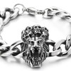 COOLSTEELANDBEYOND Men's Stainless Steel Lion Head Bracelet with Skull, Heavy