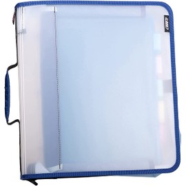 Case-it Transulcent Go Tab Zipper Binder, 2" O-Ring with 5-Color tabs, Expanding File Folder and Shoulder Strap and Handle, PS-430, Blue