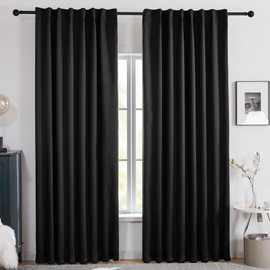 Deconovo 100% Blackout Curtains for Bedroom，Thermal Insulated Curtains, Noise Reducing Living Room Panels, Oeko-TEX Certified, Modern Grommet Drapes for Sleep & Style (52x63 Inch, 2 Panels, Black)