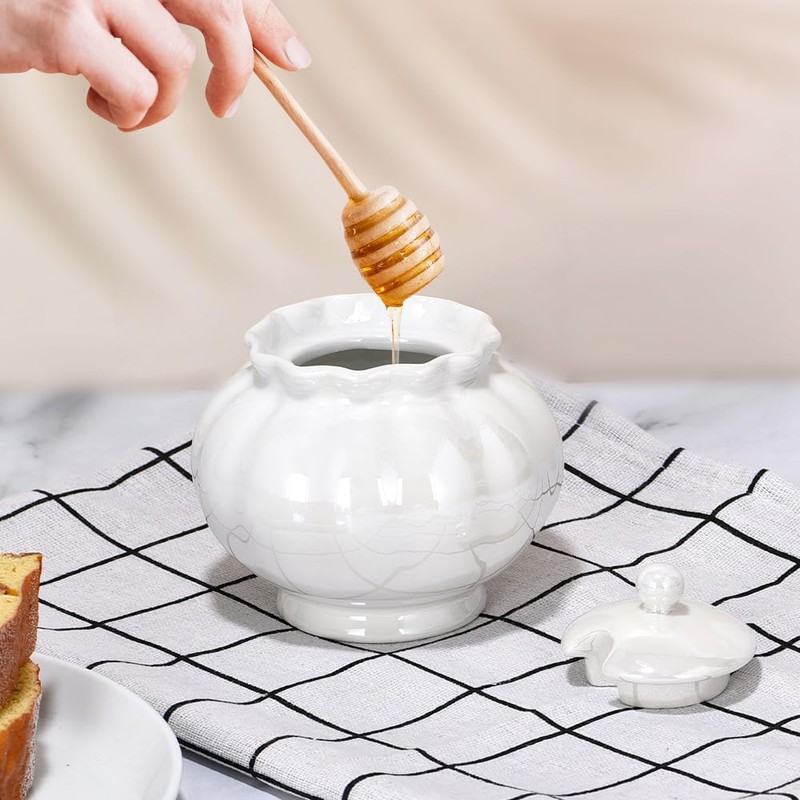 Ursword Iridescent Sugar Bowl with Lid and Spoon, Ceramic Sugar
