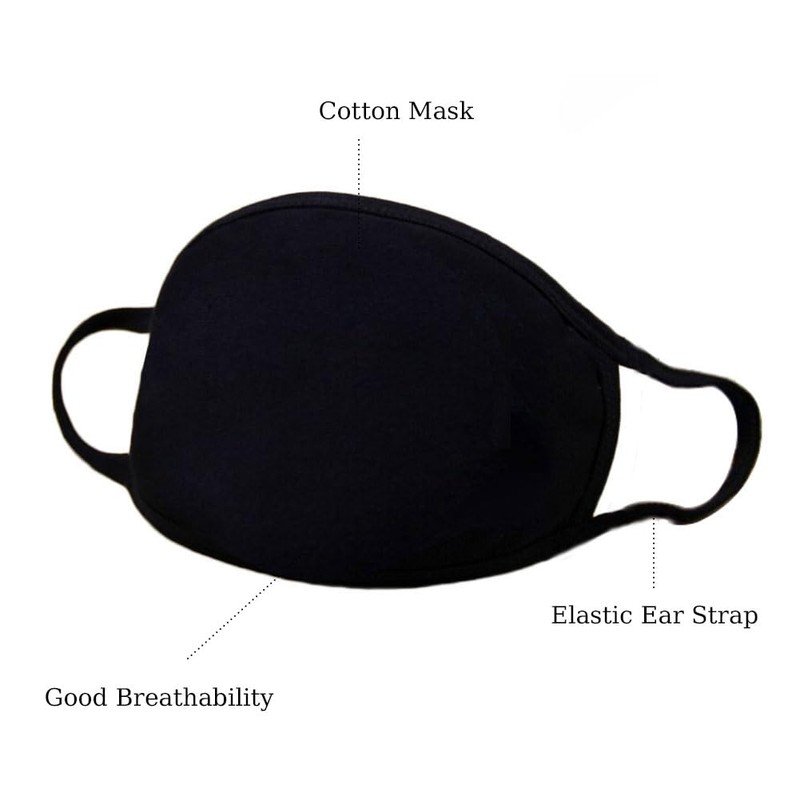 Cotton Mask, Reusable Black Daily Anti-Dust Mouth Cover with Funny