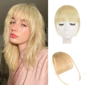 Clip in Bangs, Extensions Thick Blonde Hair Clip ins with Natural Clip on Fringe Real Hair Bangs Hairpieces for Women Girls Dyeable