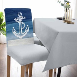 Savannan Chair Covers Set of 4, Nautical Anchor Navy Blue, Removable Stretchable Parsons Chair Slipcovers Protector for Dining Room, Summer Gradient