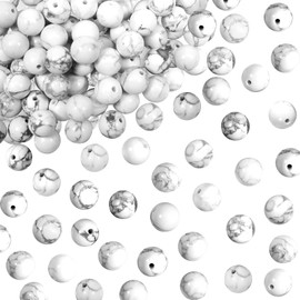 TOAOB Pack of 100 Howlite Beads 8 mm Natural White Turquoise Gemstone Beads Round Loose Beads with Hole for Jewellery Crafts Threading DIY Bracelet Necklaces Jewellery Making