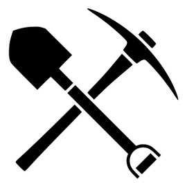 - Black - Crossed Shovel and Pick Axe 15" x 15" Vinyl Sticker - Mining Pickaxe Expedition - 20 Color Options