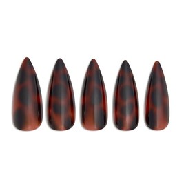 PaintLab Uñas postizas color marrón carey con estampado animal, estilo stiletto, paquete de 30 unidades.
