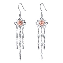 Dream Catcher Earrings 925 Sterling Silver Lotus Dreamcatcher Dangle Tassel Earrings Feather Jewellery for Women