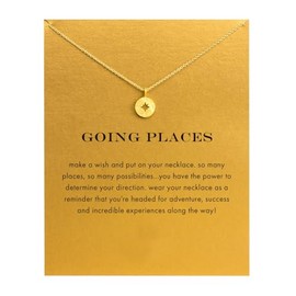 Going Places Compass Necklace with Message Card Blessing Necklace Jewelry for Graduate Gifts-Gold