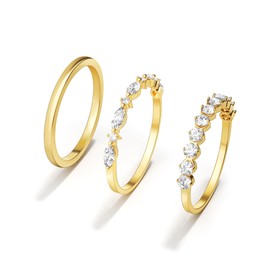 koperin Thin Thumb Rings Non Tarnish for Women - Dainty 14K Gold Plated Stackable CZ Ring Set Size 7