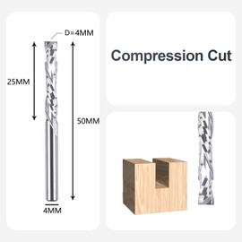 SpeTool 4 mm Shank Spiral Router Bit, Up & Down Cut Compression, 25 mm Cutting Length, 50 mm Total Length, Solid Carbide CNC Router Bit for Wood Carving