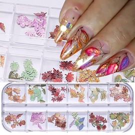 1Box Colorful Leaves Nail Art Flakes 3D Autumn Maple Leaf Wood Chip Slices Designs Nail Sequins Thanksgiving Glitter Nail Flakes Cute Leaf Maple Leaves Nail Sequin for Women DIY Manicure Crafts Decor