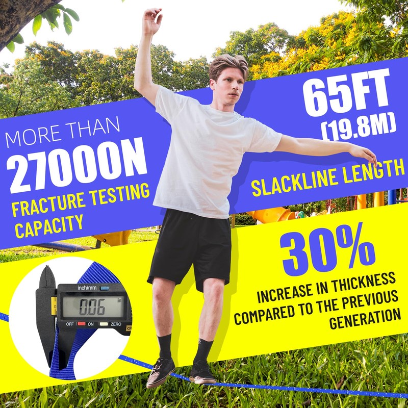 Slackline Kit Slakcline Longer 60ft with Tree Protectors Arm Trainer
