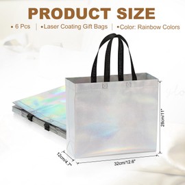PATIKIL Rainbow Colors Gift Bags with Laser Coating, 6pcs Reusable Goodie Bags with Handle for Wedding Birthday Party Shopping Cosmetic, 12.6" x 4.7" x 11"