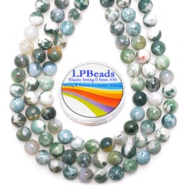 LPBeads 100pcs Polished 8mm Round Natural Tree Agate Gemstone Loose Beads with Stretch Cord for Jewelry Making Bracelets