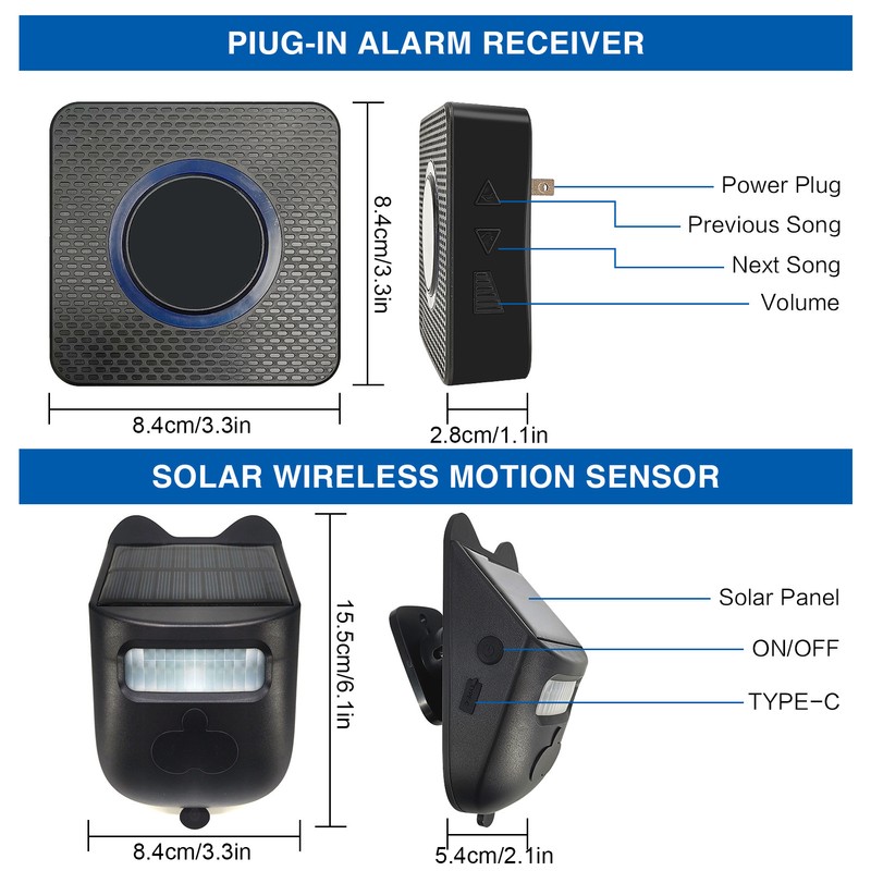 Driveway Alarm Long Range 120 Degree Detection Solar Powered Driveway